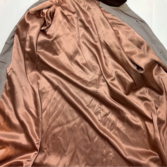 Women's Vintage Sherbrooke Brown Houndsbooth Wool Tweed Velvet Overcoat Jacket L - Picture 9 of 9